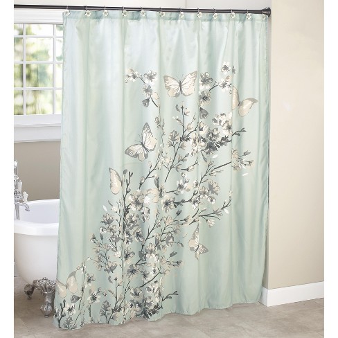 Lakeside Fabric Shower Curtain Cherry, Green And Grey Curtains