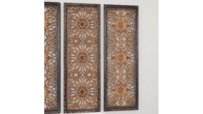 Set of 2 Wood Floral Handmade Intricately Carved Wall Decors Brown - Olivia & May, 2 of 22, play video