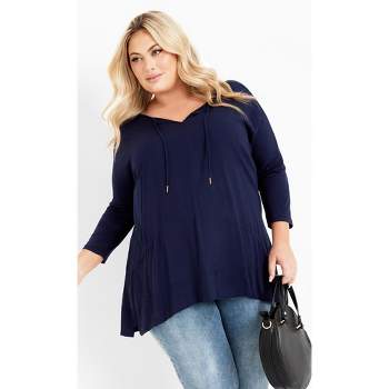 AVENUE | Women's Plus Size Knotted Cage Tunic - navy - 26W/28W