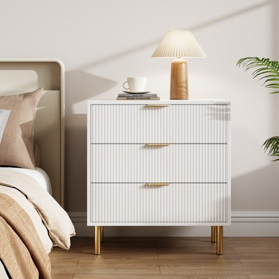 Garvee White 3 Drawer Dresser for Bedroom, Large Nightstand Chest of Drawers, Modern Wood Storage Dresser Organizer for Hallway, Entryway