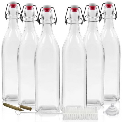 Nevlers 8.5 Oz. Glass Bottles - Set of 12 | Swing Top Airtight Seals +  Brush + Funnel + Marker | Reusable Glass Water Bottle