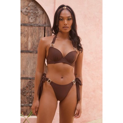 Moda Minx Amour 'Coffee' Push Up Crystal Bikini Top