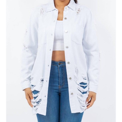 American Bazi Distressed Button Down Denim Shirt Jacket