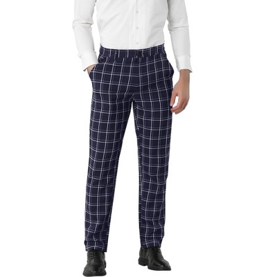 Lars Amadeus Men's Business Plaid Lightweight Regular Fit Flat Front  Checked Pants Black Red 32 : Target