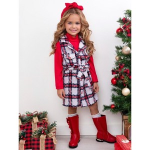 Make Santa Proud Turtleneck Top And Belted Plaid Dress Set Mia Belle Girls - 1 of 4