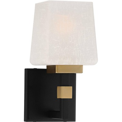 Possini Euro Design Modern Wall Sconce Lighting Black Gold Hardwired 10" High Fixture Square Linen Glass Bedroom Bathroom Bedside