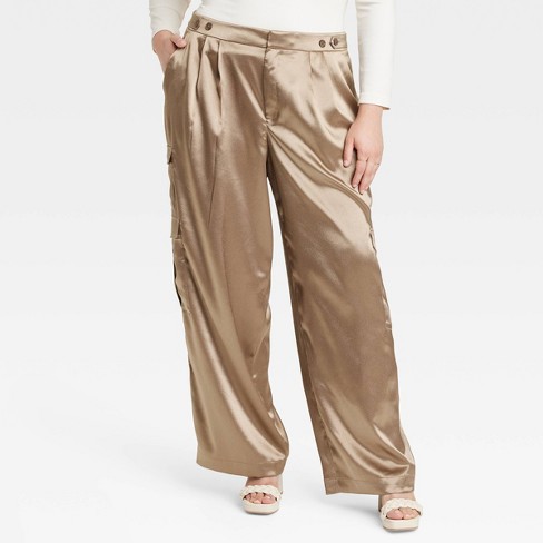 Women's High-rise Satin Cargo Pants - A New Day™ Brown 18 : Target