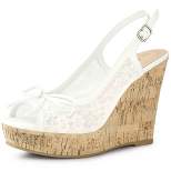 Allegra K Women's Wood Platform Heels Bow Lace Wedge Sandals