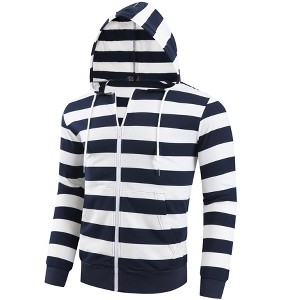 Lars Amadeus Men's Zip Up Long Sleeves Color Block Striped Hoodies - 1 of 4