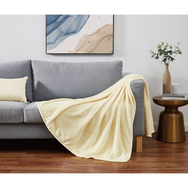 60&#34;x80&#34; Oversized Solid Plush Throw Blanket Yellow - Cannon, 3 of 6