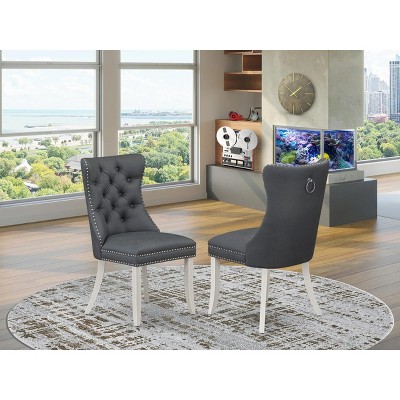 East West Furniture DAP2F23 Dallas Parson Kitchen Chairs - Button Tufted Nailhead Trim Beige Red faux Leather  Dining Chairs, Set of 2, linen white