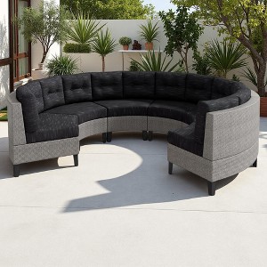 12-Seater Outdoor Patio Rattan Modular Half-Moon Sectional Sofa Set with Waterproof Cushion - 1 of 4