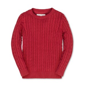 Hope & Henry Boys' Organic Cable Crewneck Pullover Sweater, Red Cable, X-Small - 1 of 4