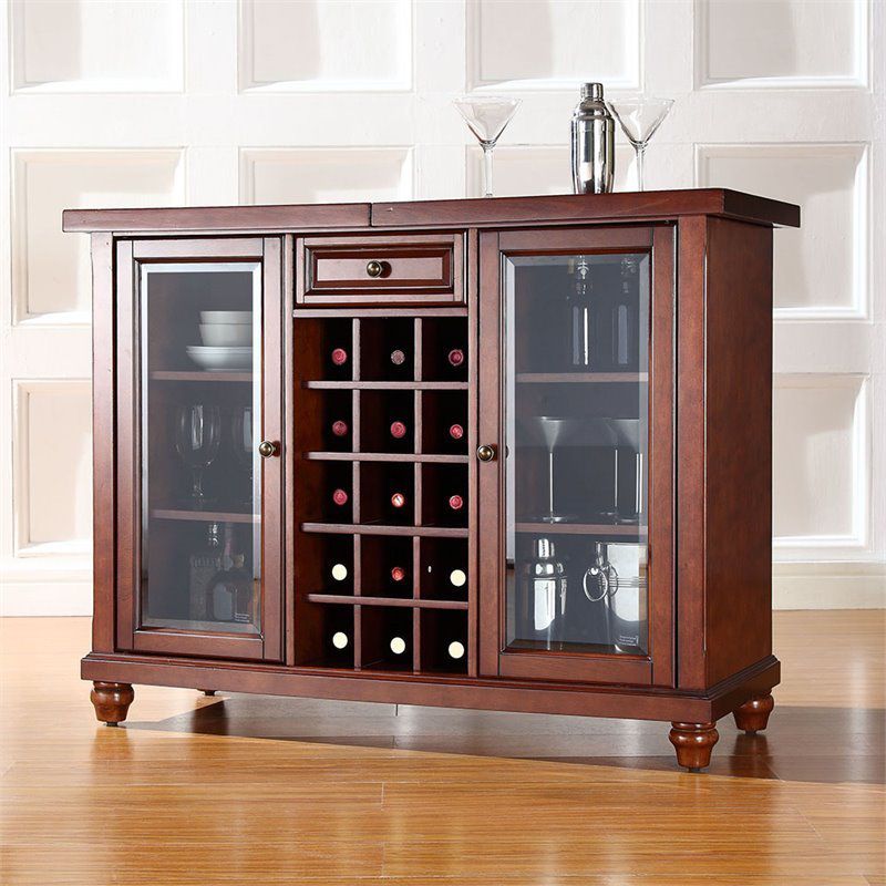 Wood Sliding Top Home Bar Cabinet in Vintage Mahogany Brown-Pemberly Row, 2 of 11