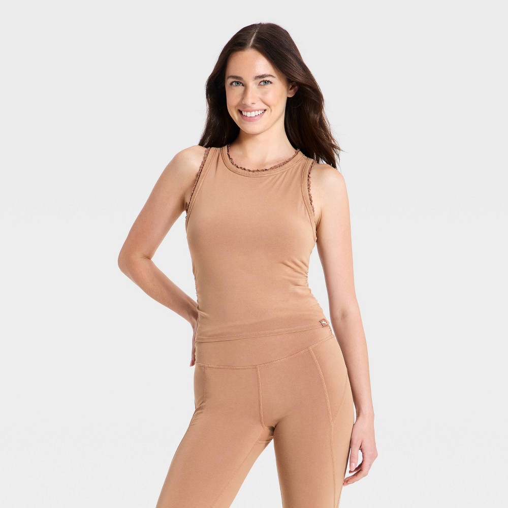 Women's Washed Jersey Lace Trim Tank Top - JoyLab™ Light Brown L