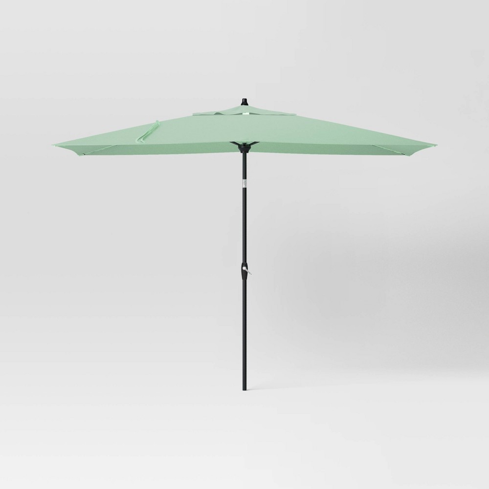 Photos - Parasol 6'x10' Rectangular Outdoor Patio Market Umbrella Aqua with Black Pole - Th