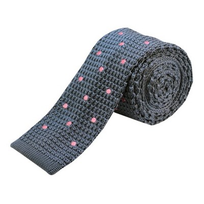 TheDapperTie Men's Gray With Pink Dotted Knit 2.5 Inch Wide And 58 Inch Long Necktie