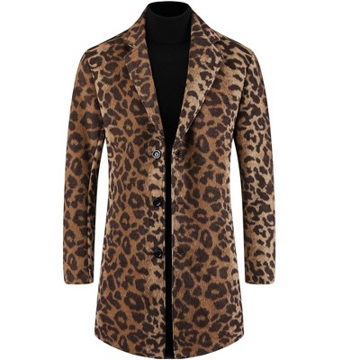 INSPIRE CHIC Men's Animal Printed Notched Lapel Classic Vintage Winter Overcoats