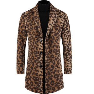 INSPIRE CHIC Men's Animal Printed Notched Lapel Classic Vintage Winter Overcoats - 1 of 4