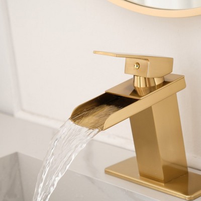Polished Gold Single-Handle Waterfall Bathroom Faucet