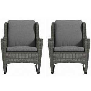2 Piece Outdoor Wicker Rocking Chairs, Rattan Rockers with Cushions, Steel Frame for Patio, Garden - 1 of 4