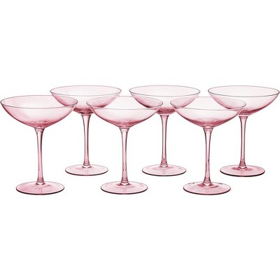 The Wine Savant Blush Pink Colored Champagne & Cocktail Glasses, Beautiful Addition to Home Bar with a Unique Style & Decor - 6 pk