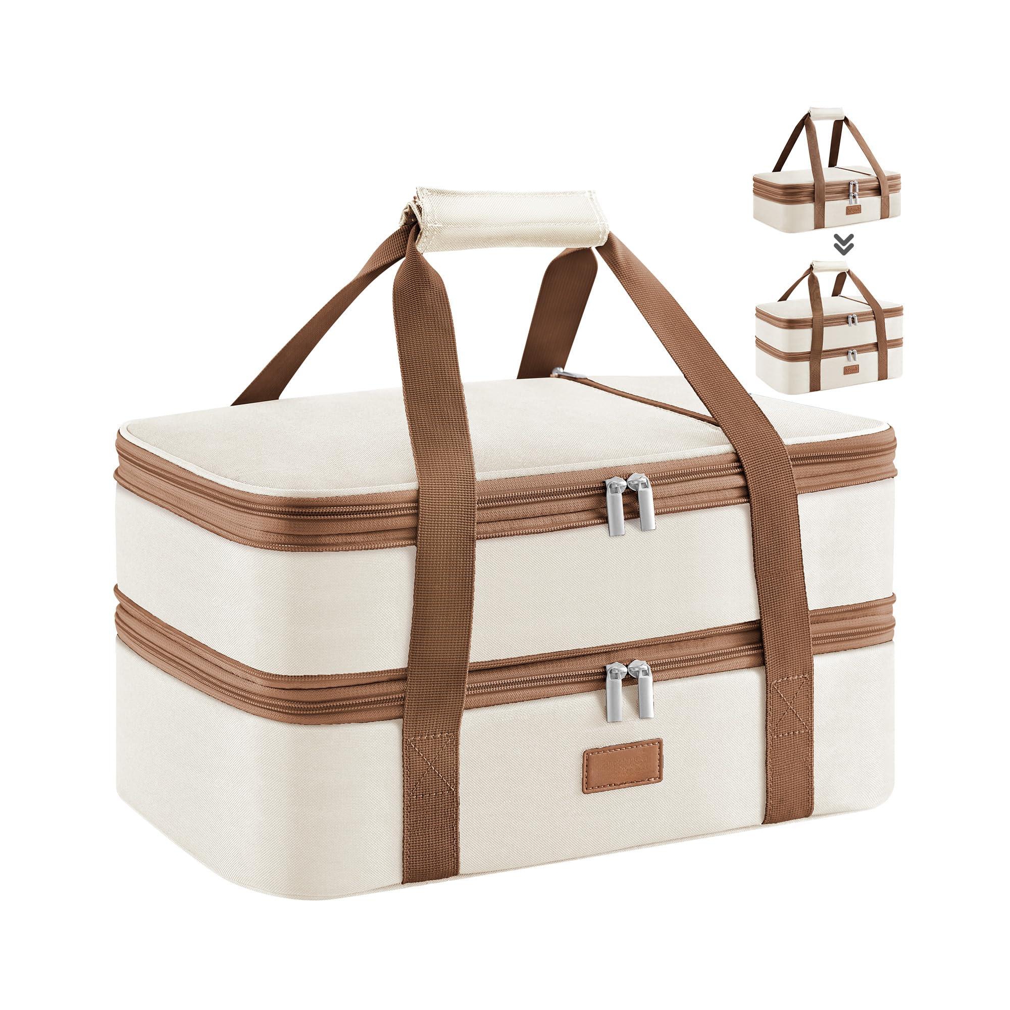 Narwey Insulated Double Decker Casserole Carrier, Expandable Lasagna Lugger Tote Bag