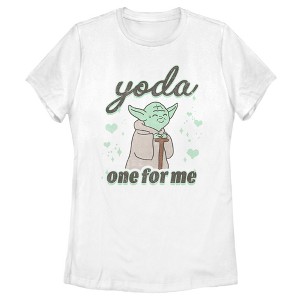 Women's Star Wars Valentine's Day Yoda One for Me Distressed T-Shirt - 1 of 4