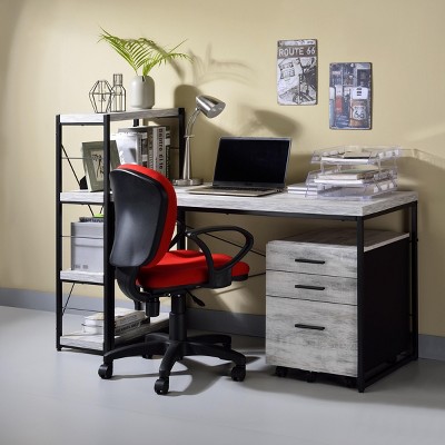 INFURNIC Writing Desk Industrial Rectangular Desk with Faux Concrete Top and Silver Metal Sled Base for Office, White Black, 22"*47"*28"