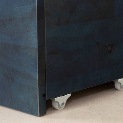 Scandinavian House-Shaped Kids Bookcase with Storage in Dark Blue