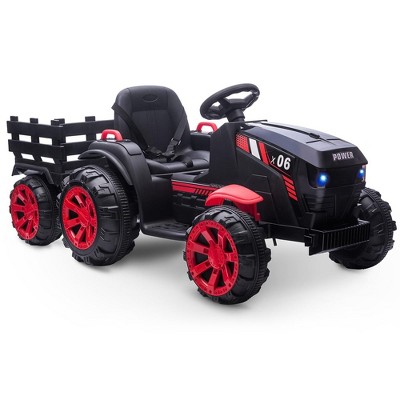 12V Red Kids Ride-On Tractor with Trailer and Dual Motors