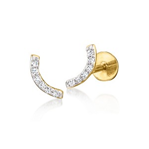 Pure Collection by Ross-Simons Diamond-Accented Curved Bar Flat-Back Stud Earrings in 14kt Yellow Gold - 1 of 4