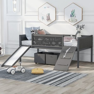 NicBex Twin Size Bunk Bed Loft Bed Pine Frame Bed Frame with 2 Storage Boxes, 3 Blackboard, Guardrails, Slide and Climbing Frame - 1 of 4