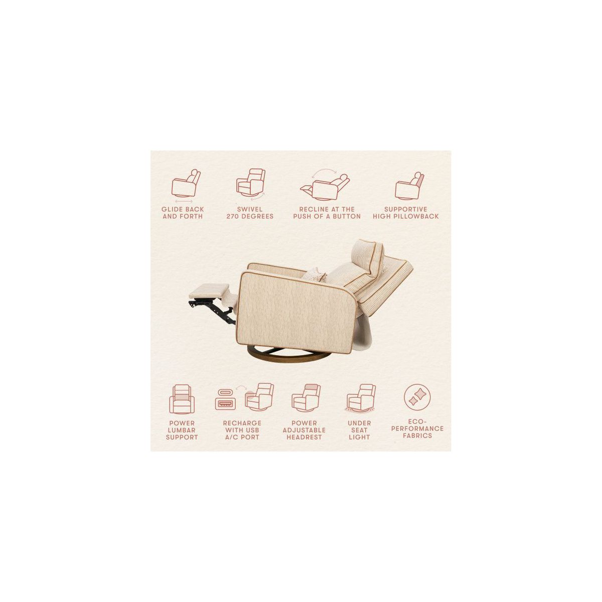 Babyletto Sigi Pro Power Recliner and Swivel Glider with Power Adjustable Headrest and Lumbar Support by Nate Berkus - thumbnail 8