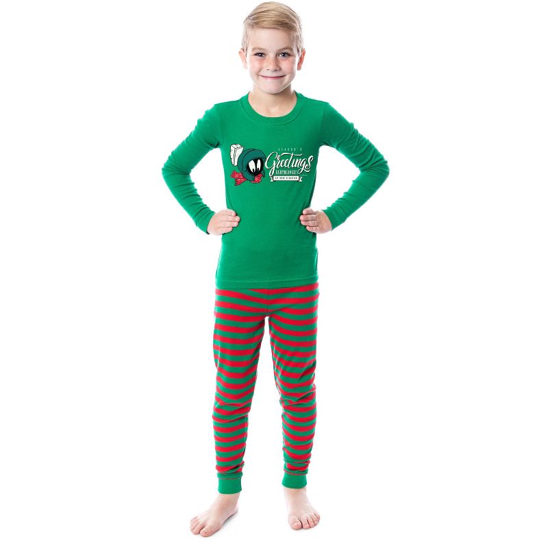 Looney Tunes Marvin the Martian Christmas Tight Fit Family Pajama Set, 2 of 5