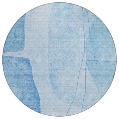 Denim Blue And Sky Blue Abstract Washable Indoor Outdoor Area Rug