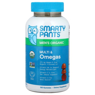 SmartyPants Organic, Men's Multi & Omegas Gummies, Raspberry, Orange, and Cherry, 120 Organic Gummies