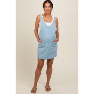 Pinkblush Blue Denim Side Pocket Overall Maternity Dress - 1 of 4