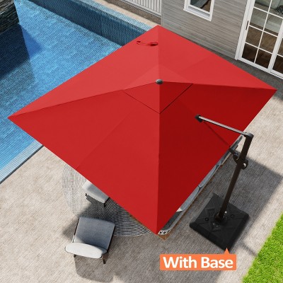 Pellebant 9x10.5FT Cantilever Umbrella Outdoor 360 Degree Rotation Offset Umbrella 6 Heights Adjustable with Base