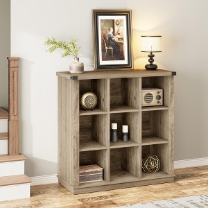 9-Cube Wood Book Shelf, 3-Tier Minimalist Floor Standing Display Cabinet,Storage Organizer Bookshelf for Living Room, Bedroom, or Home Office - 1 of 4