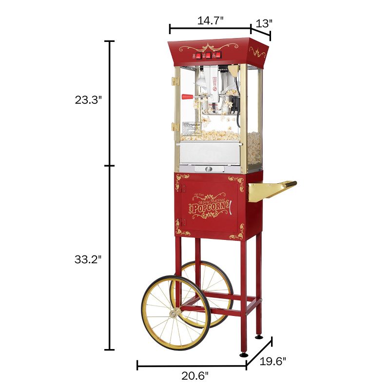 Great Northern Popcorn 8 oz. Matinee Antique Style Popcorn Maker Machine with Cart - Red, 4 of 6