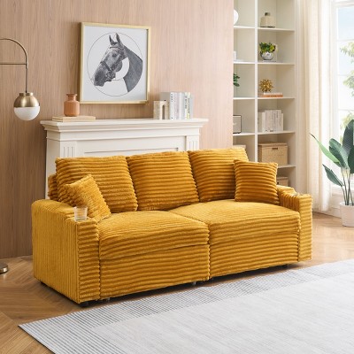 NicBex 80 Inch Corduroy 2 Seat Sofa with Foldable Chaise Longue and Cup Holders for Living Room,Apartment,Office,Yellow