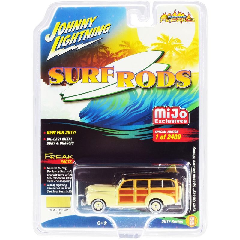 1941 Chevrolet Special Deluxe Woody Cameo Cream Limited Edition to 2400pc Surf Rods 1/64 Diecast Model Johnny Lightning, 1 of 4