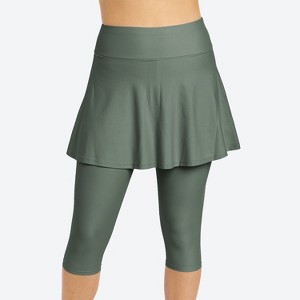 Calypsa Women's Chlorine Resistant High Waisted Flared Swim Skort With attched Capri Leggings - 1 of 3