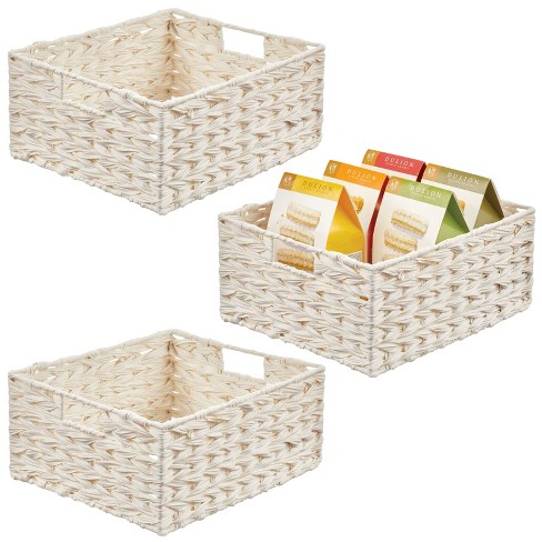 mDesign Woven Farmhouse Kitchen Pantry Food Storage Basket Box, 6 Pack,  White, 16 x 12 x 6