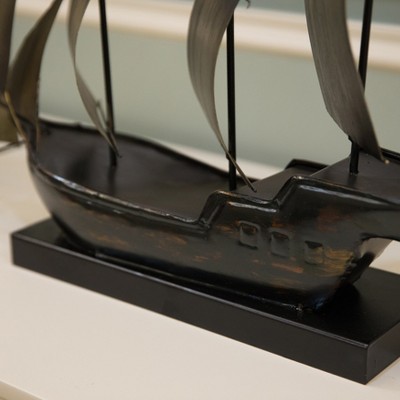 Nautical Metal Sailboat Centerpiece in Natural Finish