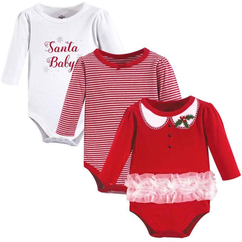 Little Treasure Baby Girl Cotton Long-Sleeve Bodysuits 3pk, Santa Baby, 1 of 2