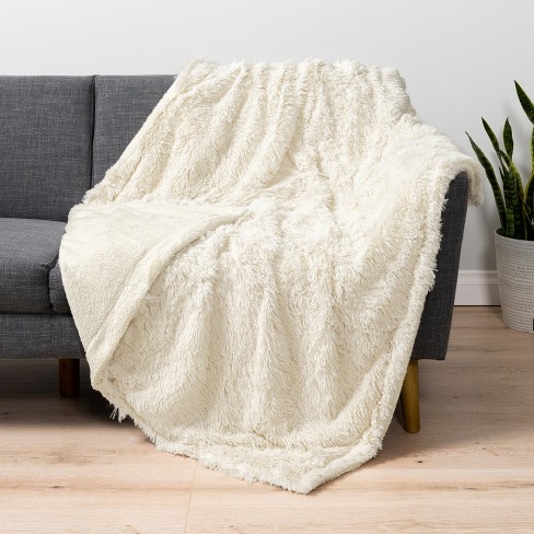 Pavilia Fluffy Faux Fur Reversible Throw Blanket For Bed, Sofa, And ...