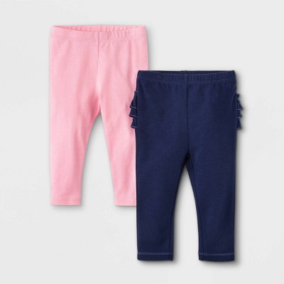 Image of Baby Girls' 2pk Ruffle Leggings - Cat & Jack™ Navy 6-9M