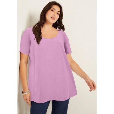 June + Vie by Roaman's Women's Plus Size Short-Sleeve Swing One + Only Tunic